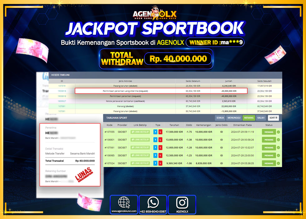 AGENOLX JACKPOT SPORTBOOK Rp.40.000.000,- LUNAS