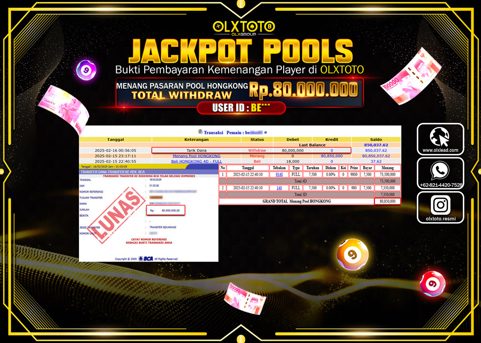 OLXTOTO JACKPOT  TOGEL POOL HONGKONG Rp.80.000.000.,- LUNAS