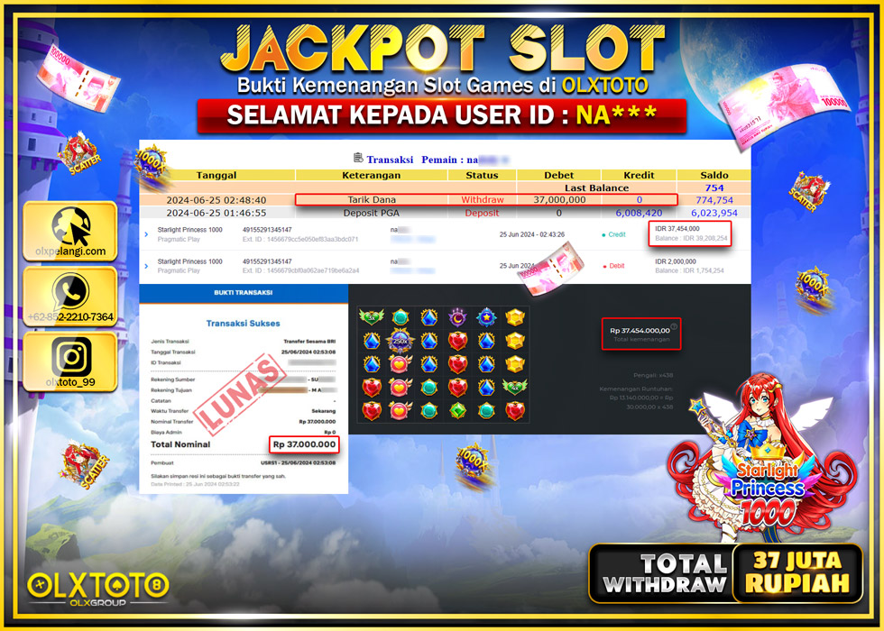 OLXTOTO JACKPOT SLOT STARLIGHT PRINCESS 1000   Rp.37.000.000.,- LUNAS