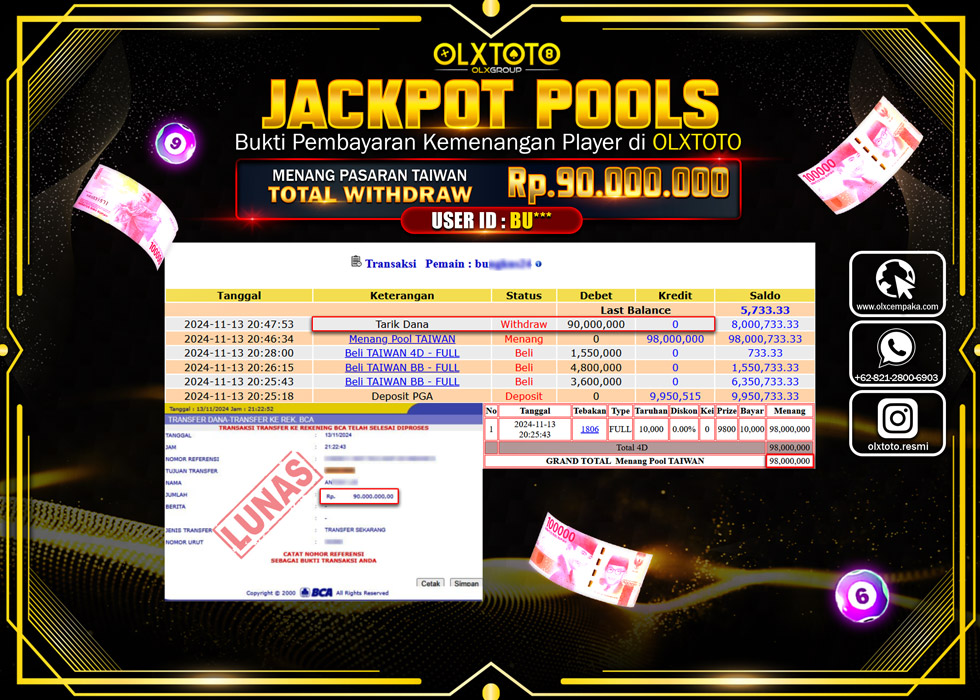 OLXTOTO JACKPOT  TOGEL POOL TAIWAN Rp.90.000.000.,- LUNAS