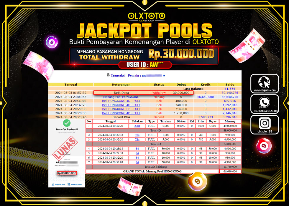 OLXTOTO JACKPOT  TOGEL POOL HONGKONG Rp.30.000.000.,- LUNAS