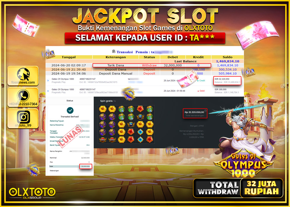 OLXTOTO JACKPOT SLOT GATES OF OLYMPUS 1000   Rp.32.000.000.,- LUNAS