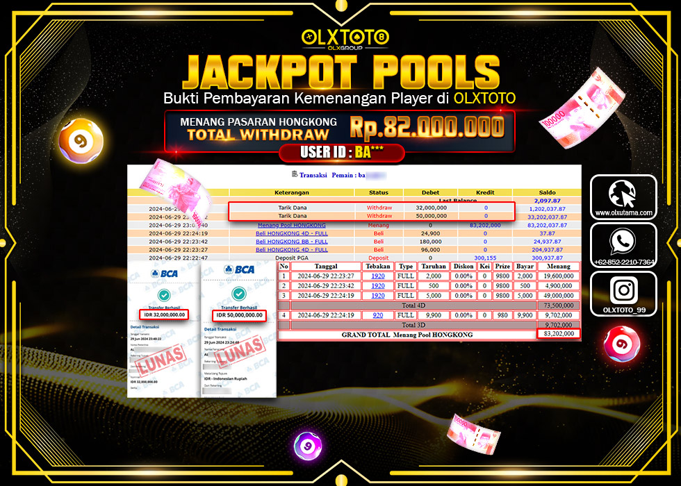 OLXTOTO JACKPOT  TOGEL POOL HONGKONG   Rp.82.000.000.,- LUNAS