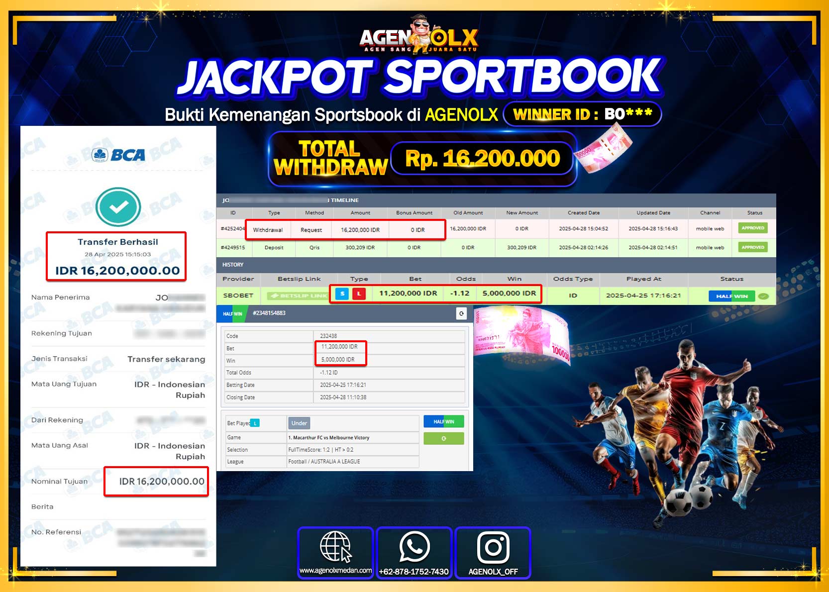 AGENOLX JACKPOT SPORTBOOK  Rp 16.200.000,- LUNAS