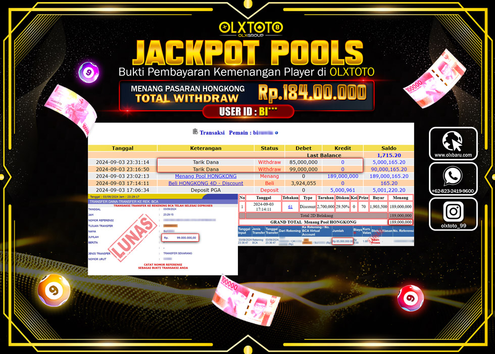 OLXTOTO JACKPOT  TOGEL POOL HONGKONG Rp.184.000.000.,- LUNAS