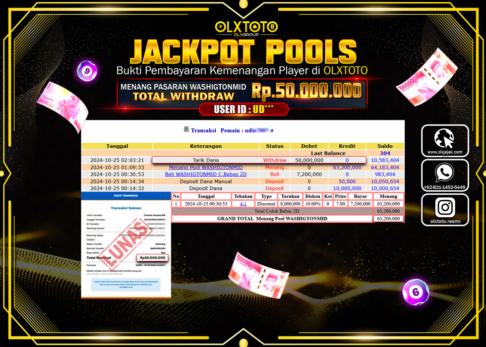 OLXTOTO JACKPOT  TOGEL POOL WASHIGTONMID Rp.50.000.000.,- LUNAS