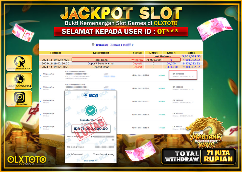 OLXTOTO JACKPOT  SLOT MAHJONG WAYS  Rp.71.000.000.,- LUNAS