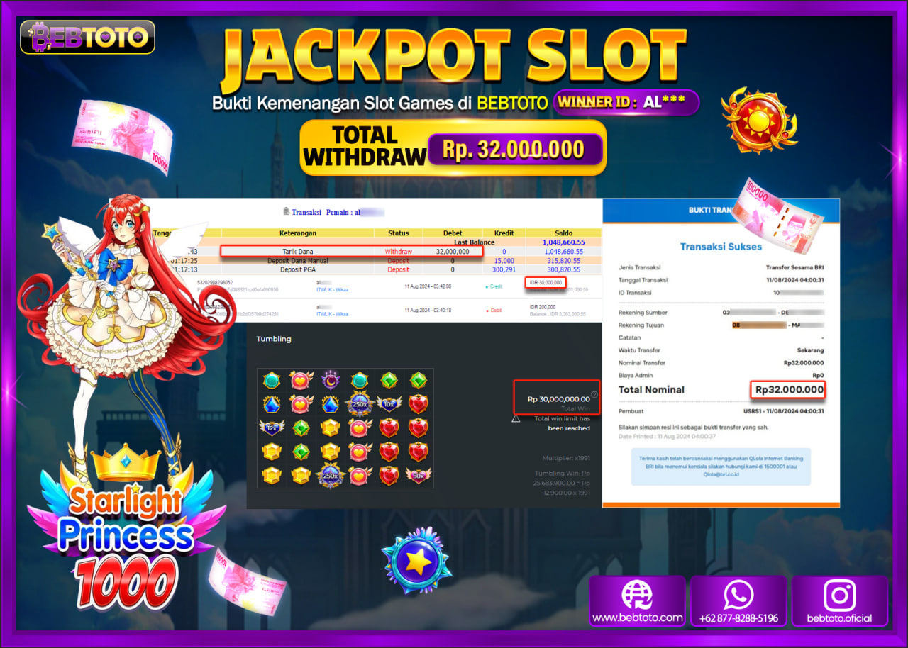 JACKPOT SLOT BEBTOTO Starlight Princes 1000 Rp.32.000.000.,- LUNAS