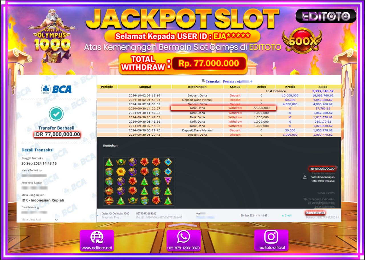 JACKPOT SLOT GATES OF OLYMPUS 1000  Rp.77.000.000.,- LUNAS