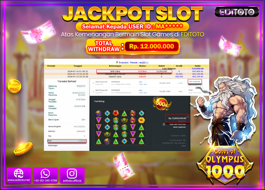 JACKPOT  SLOT EDITOTO Gates Of Olympus 1000 Rp.12.000.000.,- LUNAS