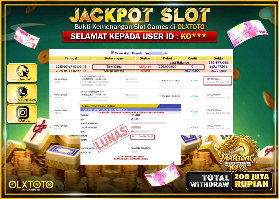 BINTANGSLOT77 JACKPOT SLOT MAHJONG WAYS  Rp.200.000.000.,- LUNAS