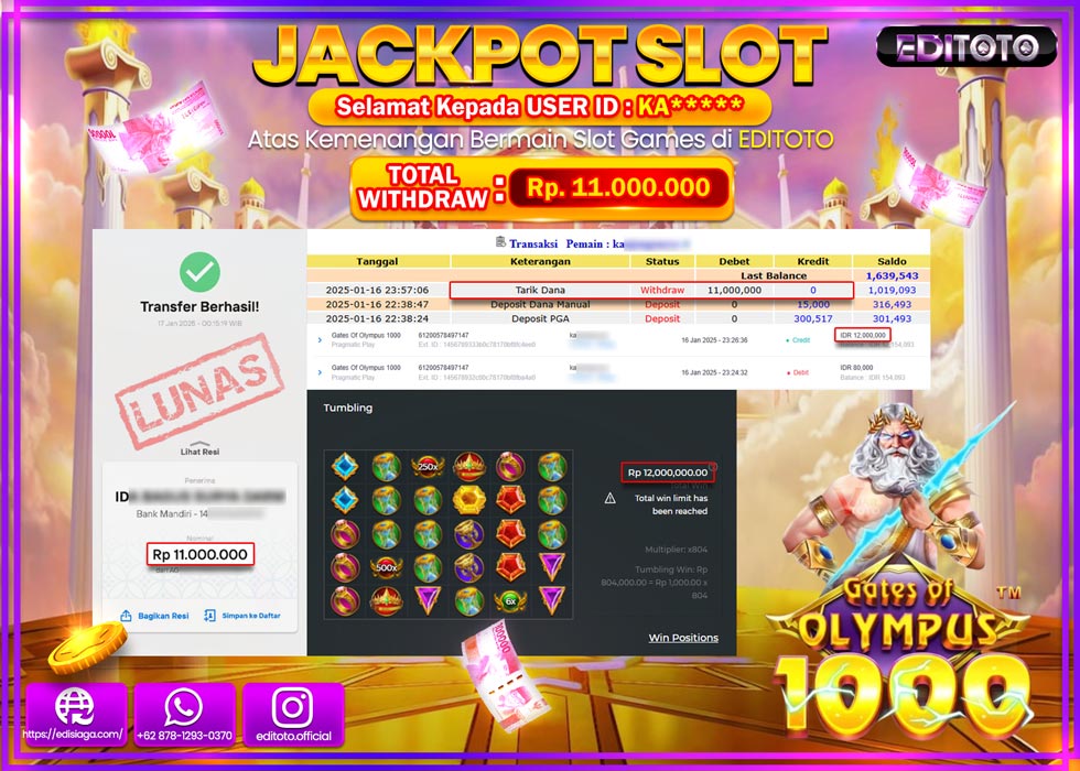 JACKPOT SLOT GATES OF OLYMPUS 1000  Rp.11.000.000.,- LUNAS