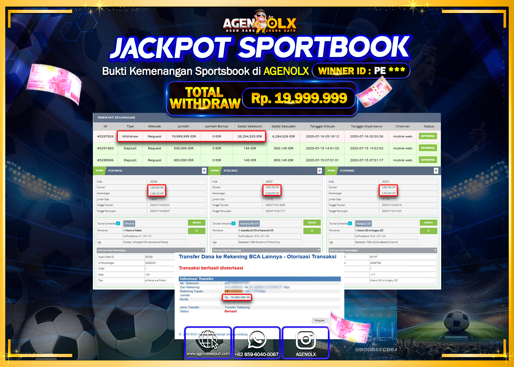 AGENOLX JACKPOT  SPOORTBOK  Rp 19.999.999,- LUNAS