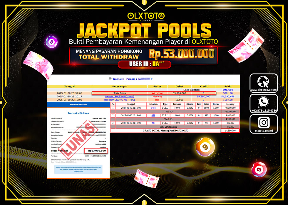 OLXTOTO JACKPOT  TOGEL POOL HONGKONG Rp.53.000.000.,- LUNAS