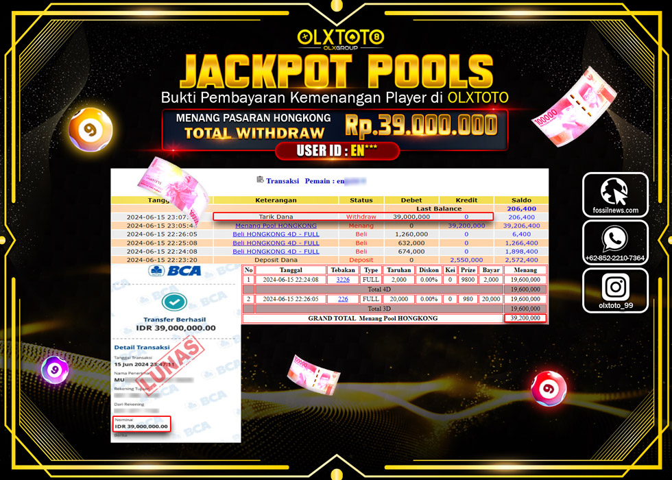 OLXTOTO JACKPOT TOGEL POOL HONGKONG   Rp.39.00.000.,- LUNAS