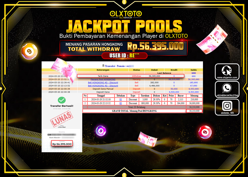 OLXTOTO JACKPOT TOGEL POOL HONGKONG Rp.56.395.000.,- LUNAS