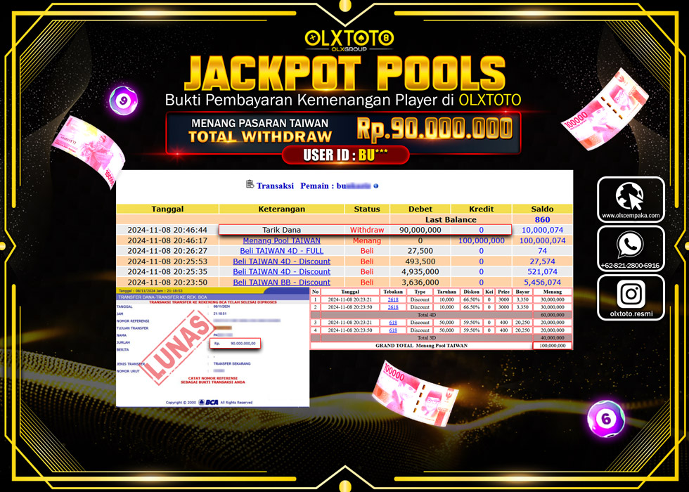 OLXTOTO JACKPOT  TOGEL POOL TAIWAN Rp.90.000.000.,- LUNAS