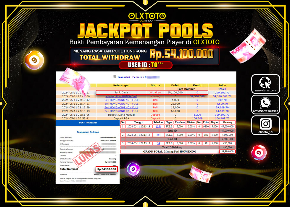 OLXTOTO JACKPOT TOGEL POOL HONGKONG  Rp.54.100.000.,- LUNAS