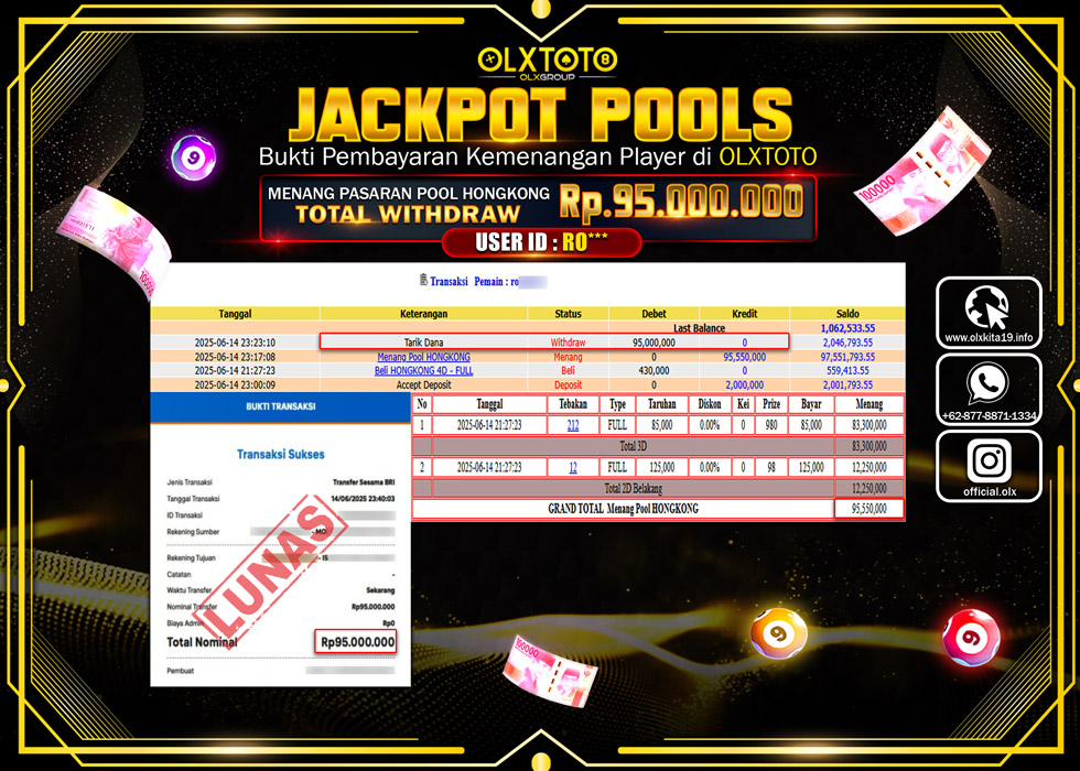 BONDAN69 JACKPOT  TOGEL POOL HONGKONG Rp.95.000.000.,- LUNAS
