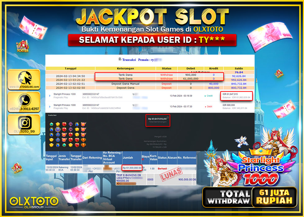 OLXTOTO JACKPOT SLOT STARLIGHT PRINCESS 1000 Rp.61.900.000.,- LUNAS