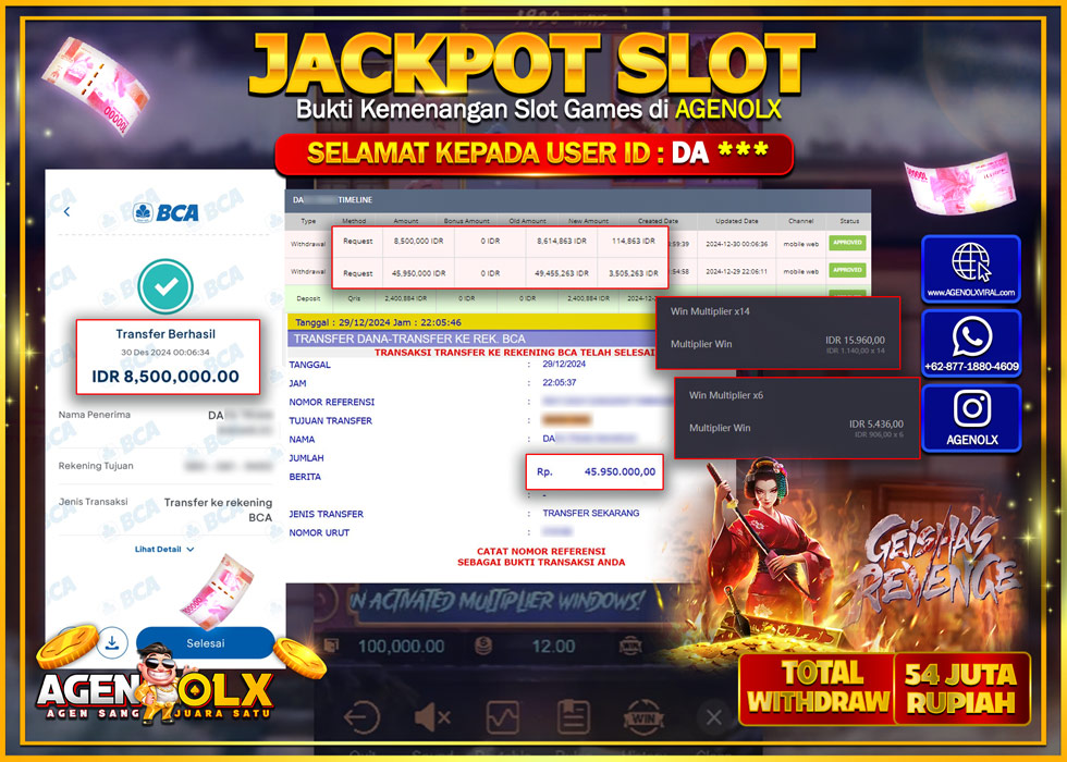 AGENOLX JACKPOT SLOT Geishas Revenge Rp 54.000.000,- LUNAS