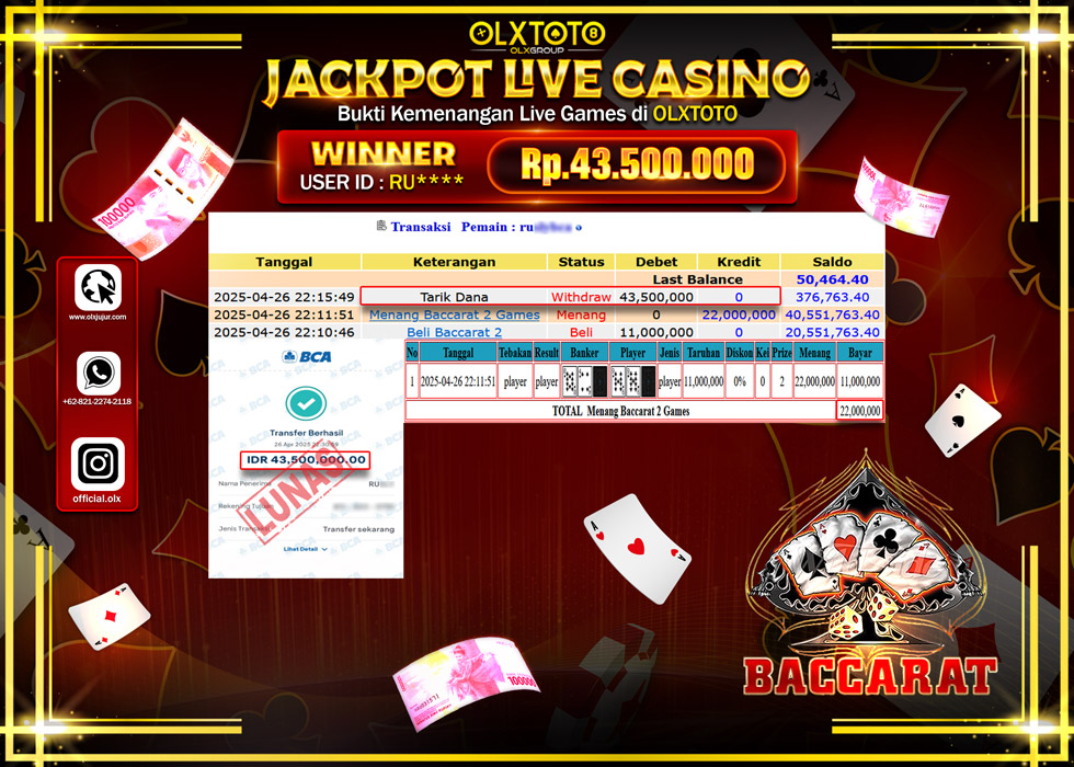 BINTANGSLOT77 JACKPOT  LIVE GAMES BACCARAT Rp.43.500.000.,- LUNAS