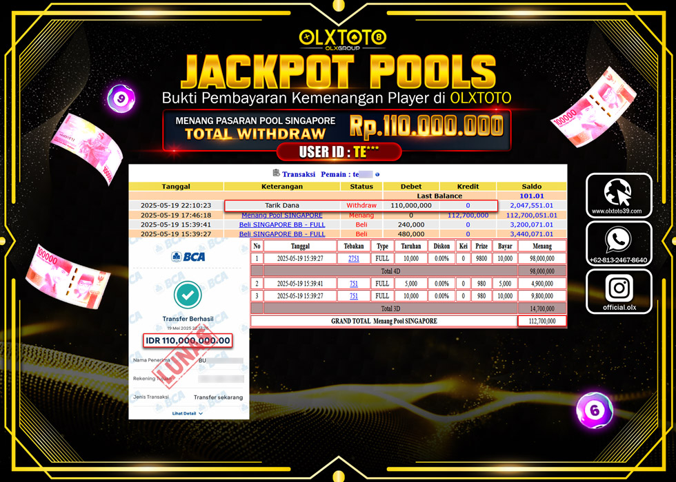 BINTANGSLOT77 JACKPOT TOGEL PASARAN POOL SINGAPORE Rp.110.000.000.,- LUNAS