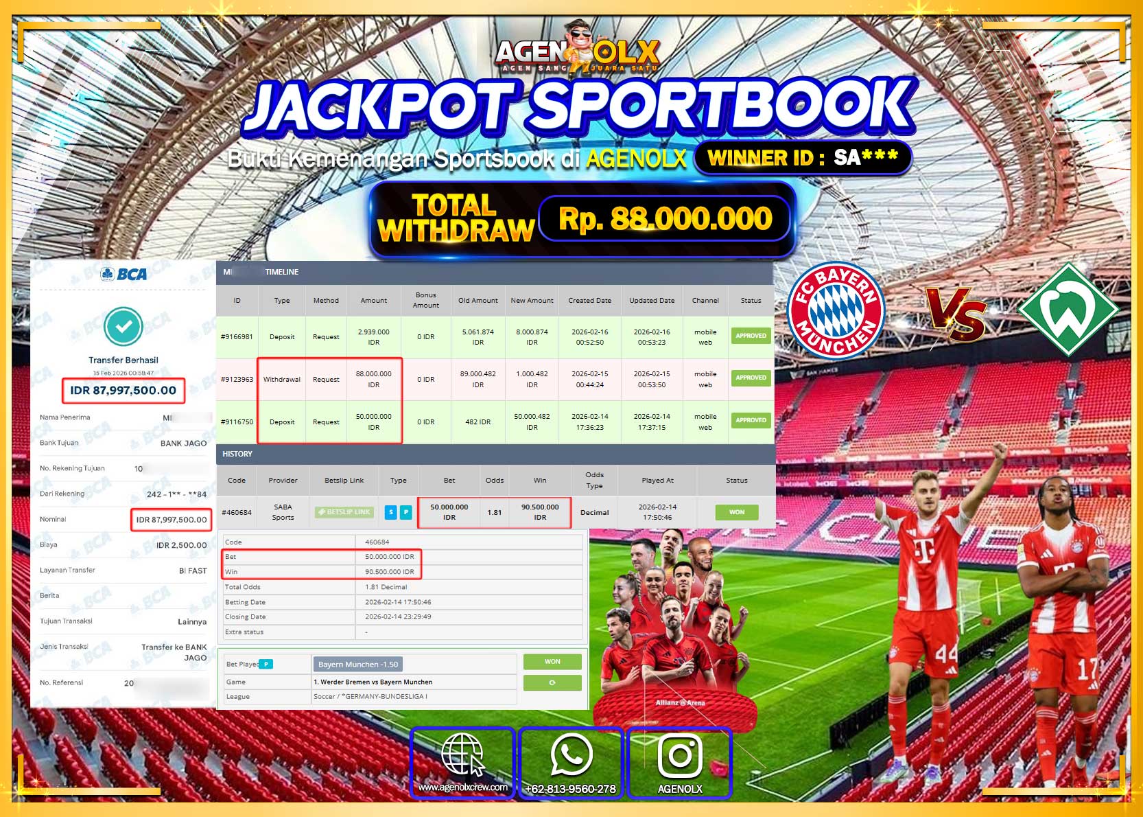 AGENOLX JACKPOT SABA SPORT Rp 88.000.000 - LUNAS  