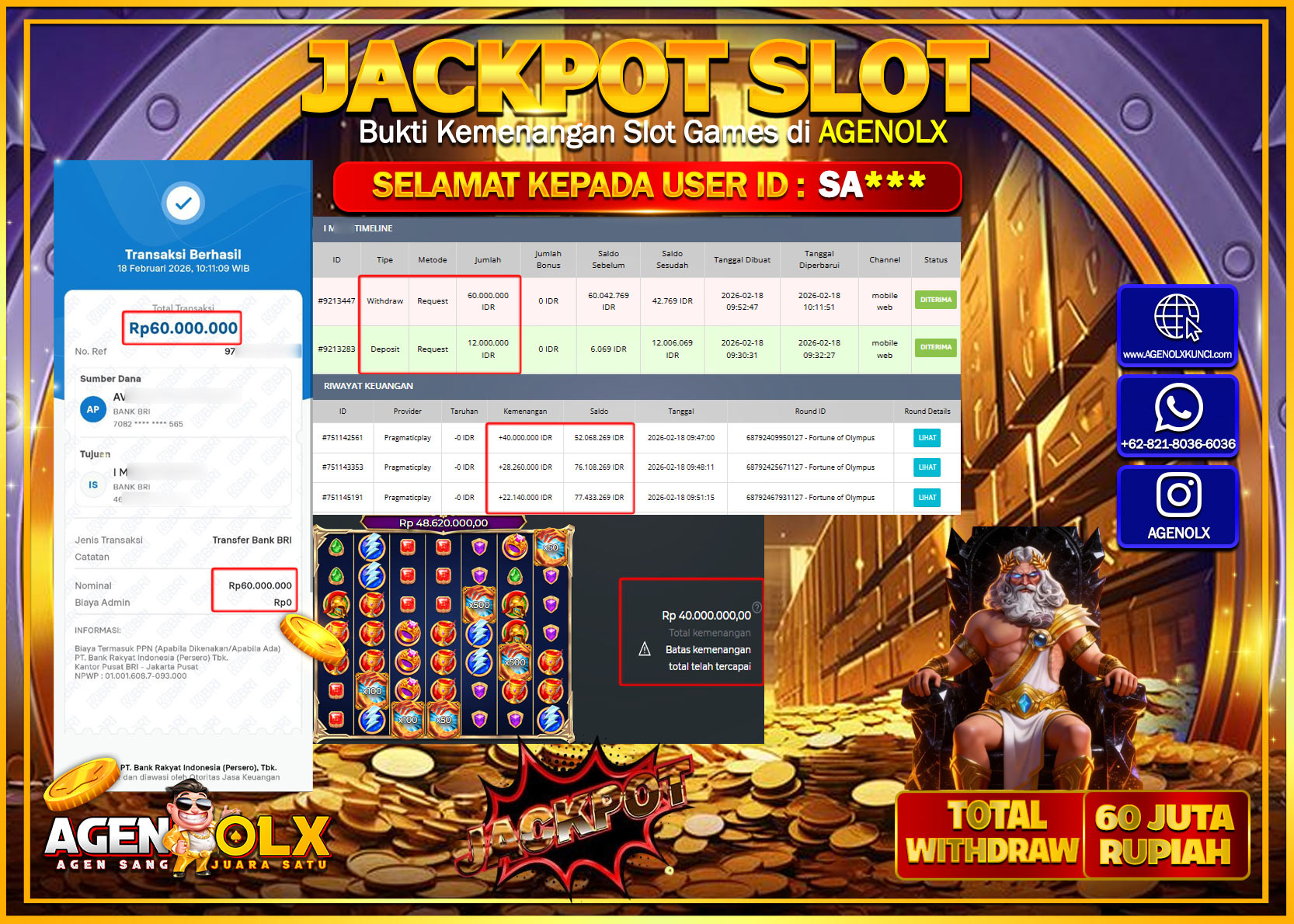 AGENOLX JACKPOT SLOT FORTUNE OF OLYMPUS  Rp 60.000.000 - LUNAS  