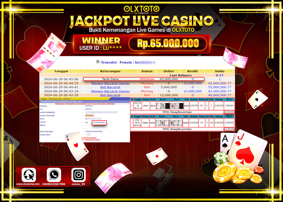 OLXTOTO JACKPOT LIVE GAMES BACCARAT   Rp.65.000.000.,- LUNAS