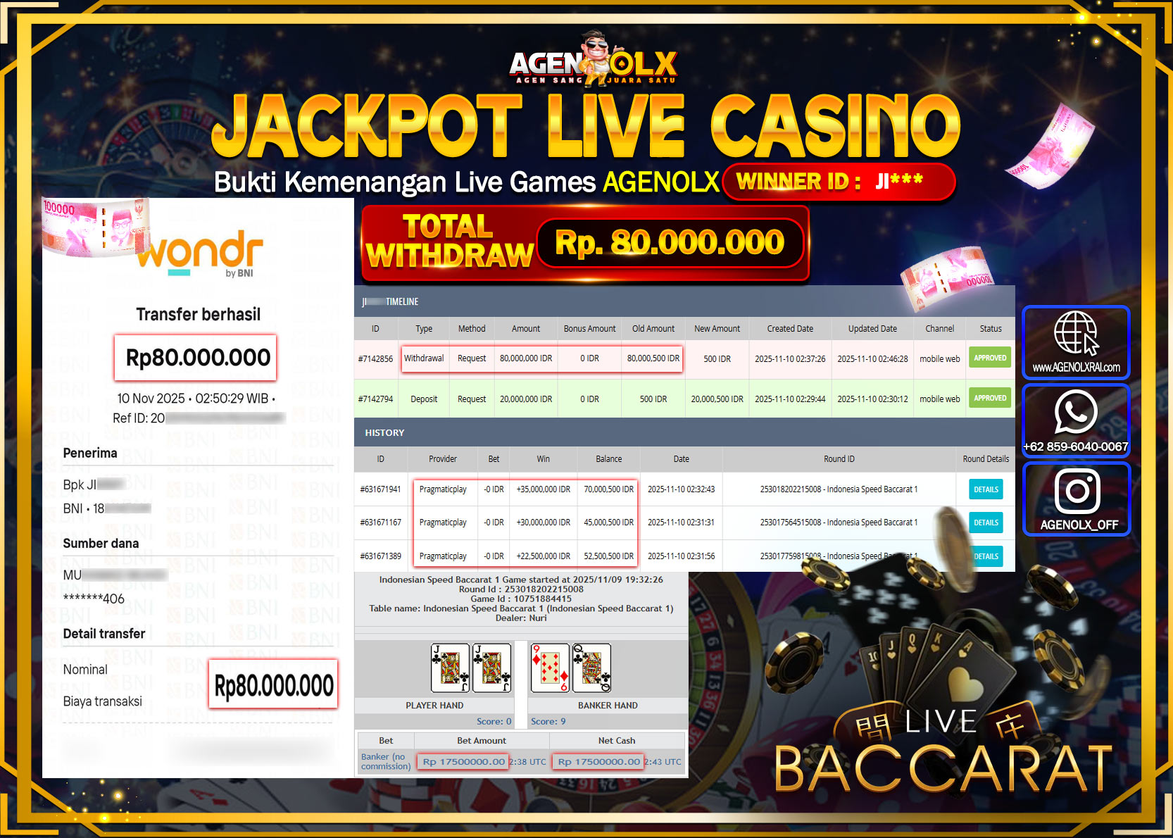 AGENOLX JACKPOT LIVE CASINO INDONESIAN SPEED BACCARAT 1   Rp 80,000,000,- LUNAS