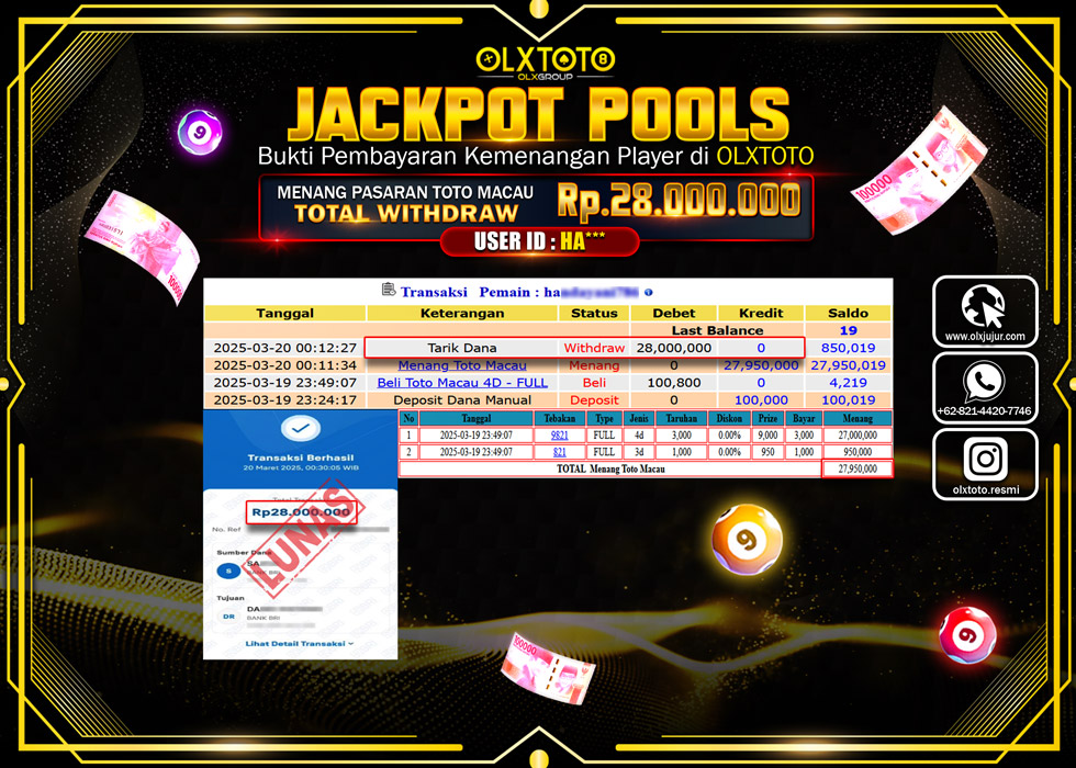 OLXTOTO JACKPOT TOGEL PASARAN TOTO MACAU Rp.28.000.000.,- LUNAS