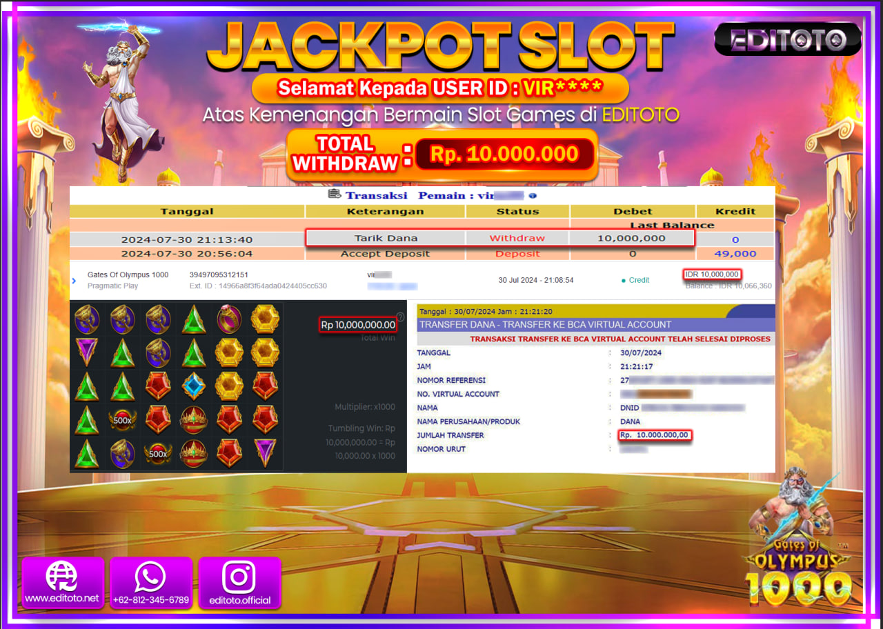 JACKPOT SLOT EDITOTO Gates Of Olympus 1000 Rp.10.000.000.,- LUNAS