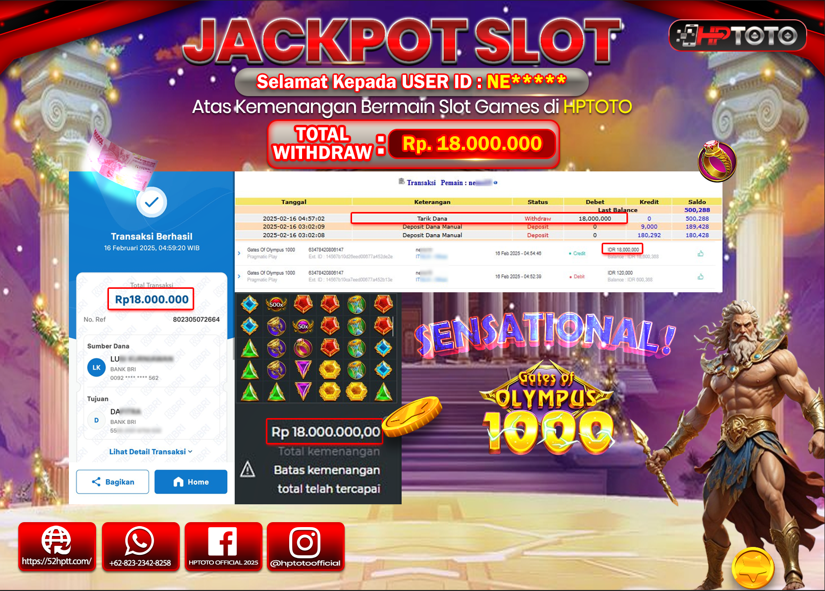 HPTOTO JACKPOT SLOT GATES OF OLYMPUS 1000 Rp.18.000.000,- LUNAS